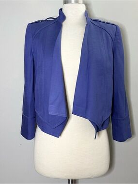 White House Black Market WHBM Linen Blend Open Front Cropped Jacket Size 6